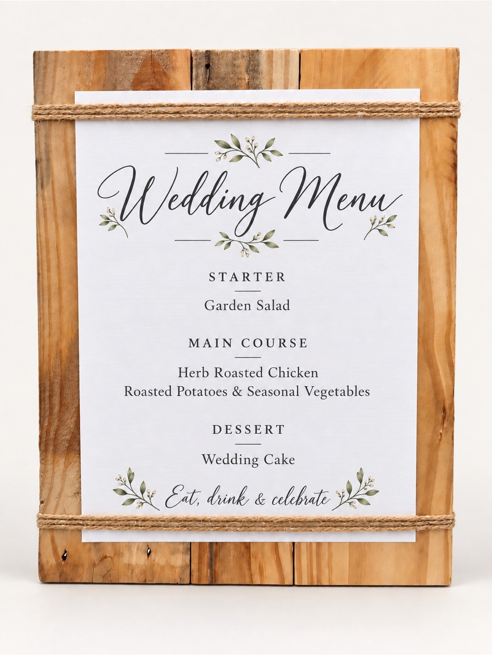 Rustic Wedding Menu Sign holder - Natural Wood Frame